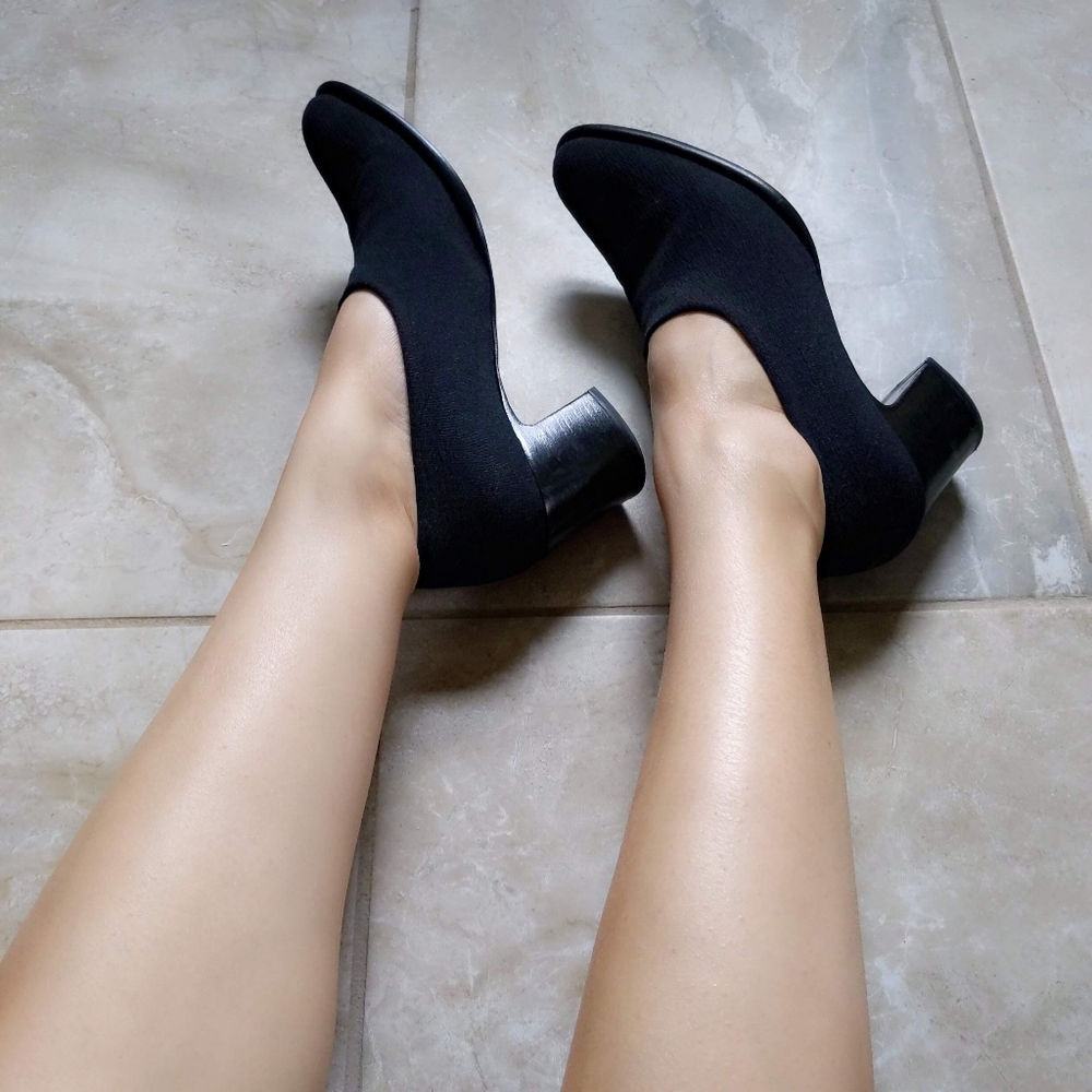 Vtg 90s 🎉HP🎉 Robert Clergerie Paris Black Textured Fabric Sock Block Heels 8.5